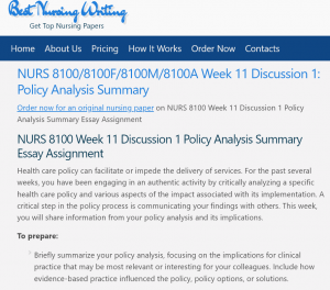 NURS 8100 Week 11 Discussion 1 Policy Analysis Summary Essay Assignment