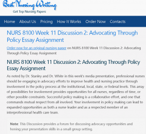 NURS 8100 Week 11 Discussion 2 Advocating Through Policy Essay