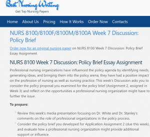 NURS 8100 Week 7 Discussion Policy Brief Essay Assignment