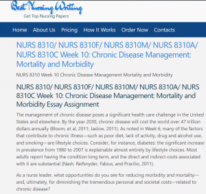 NURS 8310 Week 10 Chronic Disease Management Mortality and Morbidity Essay Assignment