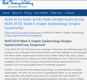 NURS 8310 Week 4: Analytic Epidemiology Designs: Experimental Essay Assignment
